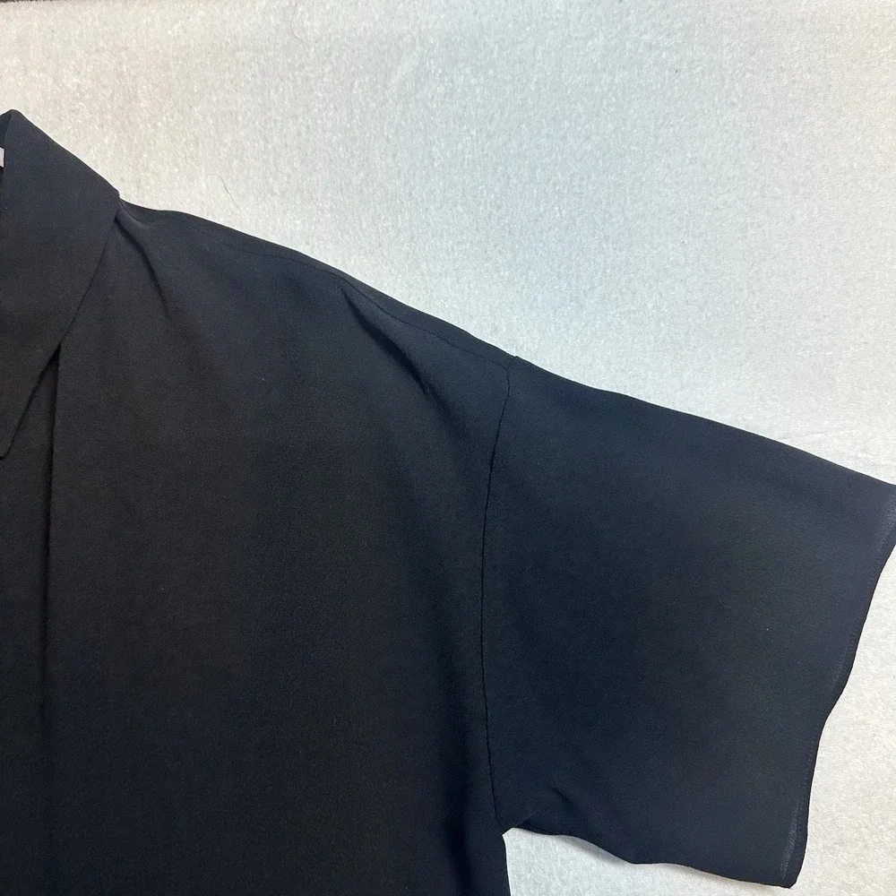 Eileen Fisher 100% SILK Georgette Crepe Notch Collar Dress XS Black‎ f4gc1